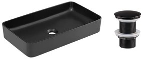 Súprava keramického umývadla na dosku a výpuste Slim 60 cm čierna