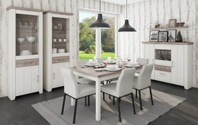 Vysoká vitrína Cruz, bielená pínia/šedý dub