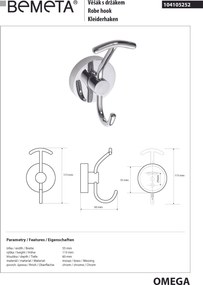 Bemeta Design OMEGA: Vešiak, s držiakom - 104105252