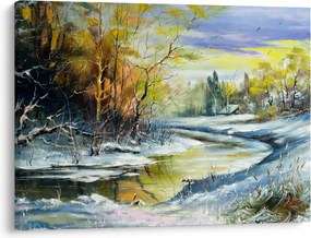 Obraz zimnej rieky, olejomaľba (70x50 cm)