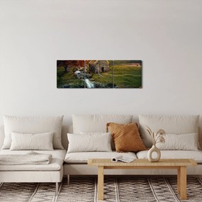 Obraz Chalupku v rozprávkovej krajine (s hodinami) (90x30 cm)