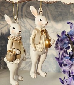 Set 2ks závesná dekorácia králik v obleku so zlatými vajíčkami - 4*4*10 / 4*4*10 cm