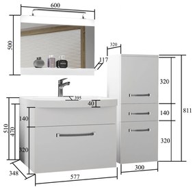 Kúpeľňový nábytok Belini Premium Full Version čierny lesk + umývadlo + zrkadlo + LED osvetlenie Glamour 25  GLA P 2/0/W/B/0/MB/PP