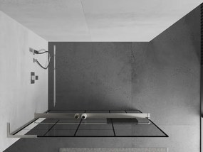 Mexen Kioto+ L, sprchová zástena Walk-In s poličkou a vešiakom 80 x 200 cm, 8mm číre sklo čierny vzor, brúsená oceľ profil, 800-080-123-97-78