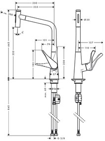Hansgrohe M71, drezová batéria Metris Select s výsuvnou spŕškou, vzhľad nerezový, HAN-73820800