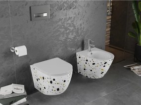 Mexen Lena, závesná WC misa Rimless s duroplastovým sedátkom s pomalým zatváraním, biela-terazzo vzor, 30224096