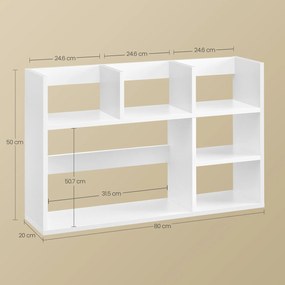Polica na písací stôl, organizér so 6 policami, 80 × 20 × 50 cm, biely