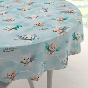 Biante Detský bavlnený okrúhly obrus Sandra SA-651 Psí superhrdinovia na ľadovo modrom Ø 50 cm