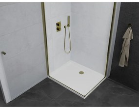 Mexen Pretoria Duo, sprchovací kút s 2-krídlovými dverami 80 (dvere) x 70 (dvere) cm, 6mm číre sklo, zlatý profil + slim sprchová vanička 5cm biela so zlatým sifónom, 852-080-070-50-02-4010G