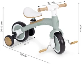 Odrážadlo/ Balančný bicykel s pedálmi 3v1 zelené, ECOTOYS