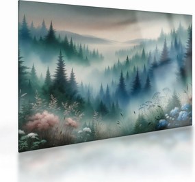 Sklenený obraz - Lesná krajina s hmlou (70x50 cm)