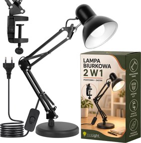 Toolight Toolight, JNH043-1TD, stolná lampa 2v1 s podstavcom a svorkou, 1× E27, čierna, OSW-56234
