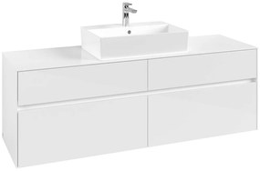 VILLEROY &amp; BOCH Collaro závesná skrinka pod umývadlo na dosku (umývadlo v strede), 4 zásuvky, 1600 x 500 x 548 mm, Glossy White, C13400DH