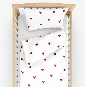 Goldea detské bavlnené obliečky do postieľky - červené srdiečka na bielom 110 x 125 a 35 x 55 cm