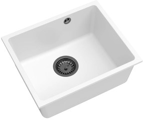 Sink Quality Crypton 55, kuchynský granitový drez 460x375x205 mm + čierny sifón, biela, SKQ-CRY.W.1KBO.55.XB