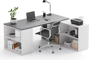 Kancelársky písací stôl s úložným priestorom BLOCK B01, 180 × 160 cm, biela/grafit