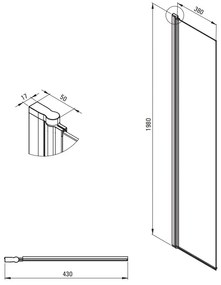 Deante Kerria Plus, otočná zástena 40x200 cm, 6mm číre sklo, čierna profil, DEA-KTSXN72P