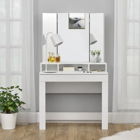 InternetovaZahrada - Toaletný stolík Marla s trojitým zrkadlom v bielej farbe