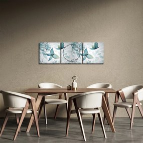 Obraz - Modré motýliky (s hodinami) (90x30 cm)
