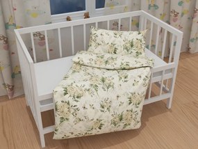 Biante Detské bavlnené posteľné obliečky do postieľky Sandra SA-473 Pivonky s motýlikmi na vanilkovom Do postieľky 90x140 a 50x70 cm