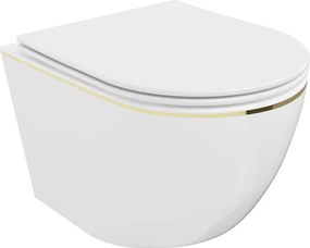 Mexen Lena WC misa Rimless s doskou s pomalým zatváraním slim, duroplast, biela/zlatá línia - 30224005