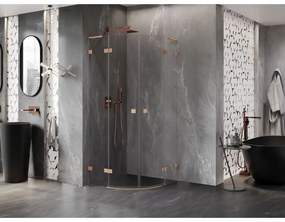 Mexen Lunar, L výklopný polkruhový sprchový kút 80 x 80 cm, 8mm číre sklo, profil medená matná, 833L-080L-080P-65-00