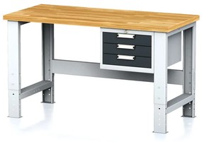Alfa 3 Nastaviteľný dielenský stôl MECHANIC I, závesný box na náradie, 3 zásuvky, 1500x685x700-1055 mm, antracitové dver