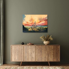 Sklenený obraz - Maľované mesto (70x50 cm)