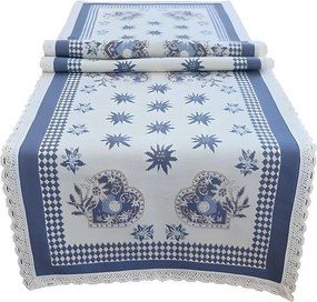 Obrus Kráľovstvo srdcí – modrý 40 × 140 cm