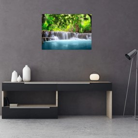 Sklenený obraz - modrý vodopád (70x50 cm)