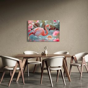 Obraz - Plameniak v jazierku (90x60 cm)