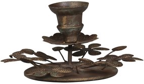 Mosadzný antik kovový svietnik s kvetmi na úzku sviečku - Ø 8,5*6,5cm
