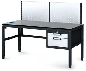 Alfa 3 Antistatický dielenský ESD stôl s perfopanelom, 2 zásuvkový box na náradie, 1600x800x745-985 mm