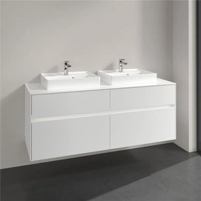 VILLEROY &amp; BOCH Collaro závesná skrinka pod dve umývadlá na dosku, 4 zásuvky, s LED osvetlením, 1400 x 500 x 548 mm, White Matt, C076B0MS