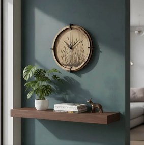 Drevené nástenné hodiny – motív lúčnych tráv | Tichý chod | SENTOP HDF0587-DUB-HALIFAX