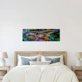 Obraz - panoráma nočného mesta (s hodinami) (90x30 cm)