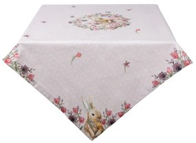 Béžový bavlnený obrus so zajačikom Happy Bunny - 100*100 cm