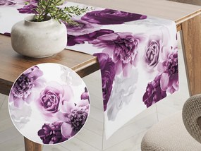 Biante Dekoračný behúň na stôl PM-029 Veľké fialové kvety 20x160 cm