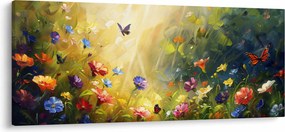 Obraz - Jarná kvetinová lúka, maľba (120x50 cm)