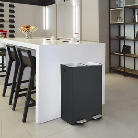 Matne čierny oceľový odpadkový kôš 2x30 l na triedený odpad/nášľapný Aliya – Spirella