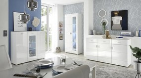 Vysoká komoda s presklením Enrique, biela lesk