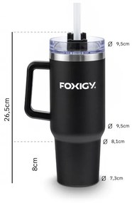 Foxigy Termohrnček do auta so slamkou 1200 ml Black