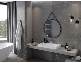 Mexen String, okrúhle kúpeľňové zrkadlo na pásiku 80 cm, farba rámu čierna matná, 9854-080-080-000-70