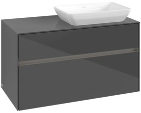 VILLEROY &amp; BOCH Collaro závesná skrinka pod umývadlo na dosku (umývadlo vpravo), 2 zásuvky, s LED osvetlením, 1000 x 500 x 548 mm, Glossy Grey, C111B0FP