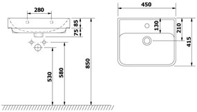 Bruckner - Zapustené umývadlo NEON 45x41,5 cm keramika/biela