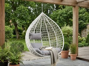 Biele závesné kreslo KOKON bez stojanu, svetlý vankúš