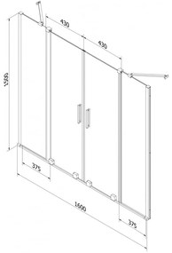 Mexen Velar Duo, 2-krídlová posuvná vaňová zástena 160 x 150 cm, 8mm šedé sklo, brúsený grafit, 896-160-000-42-66