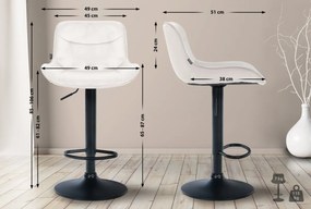2x Barová stolička Vonore - zamat, čierny rám - Krémová