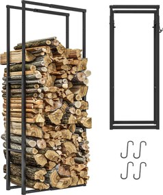 Outsunny Nastaviteľný Držič na Drevo Kovový Držák na Kusy Dreva s 4 Hákmi 100 kg Kapacita pre Vnútorné a Vonkajšie Použitie 40-65x25x100-150 cm Čierny