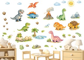 Kreslenie dinosaury textilní prelepiteľné nálepky na stenu hárok 32 x 46 cm